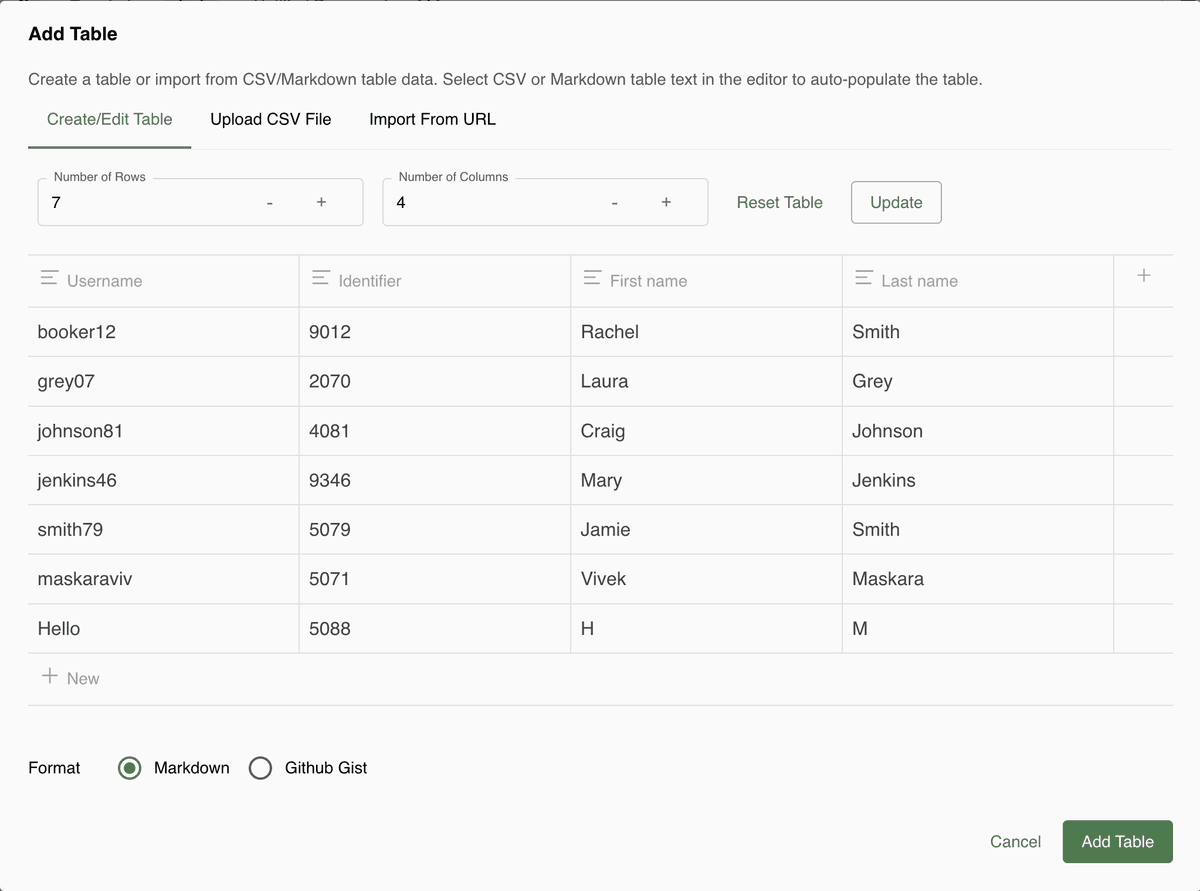 Enhanced Table Support: CSV Import and Visual Editing Made Simple
