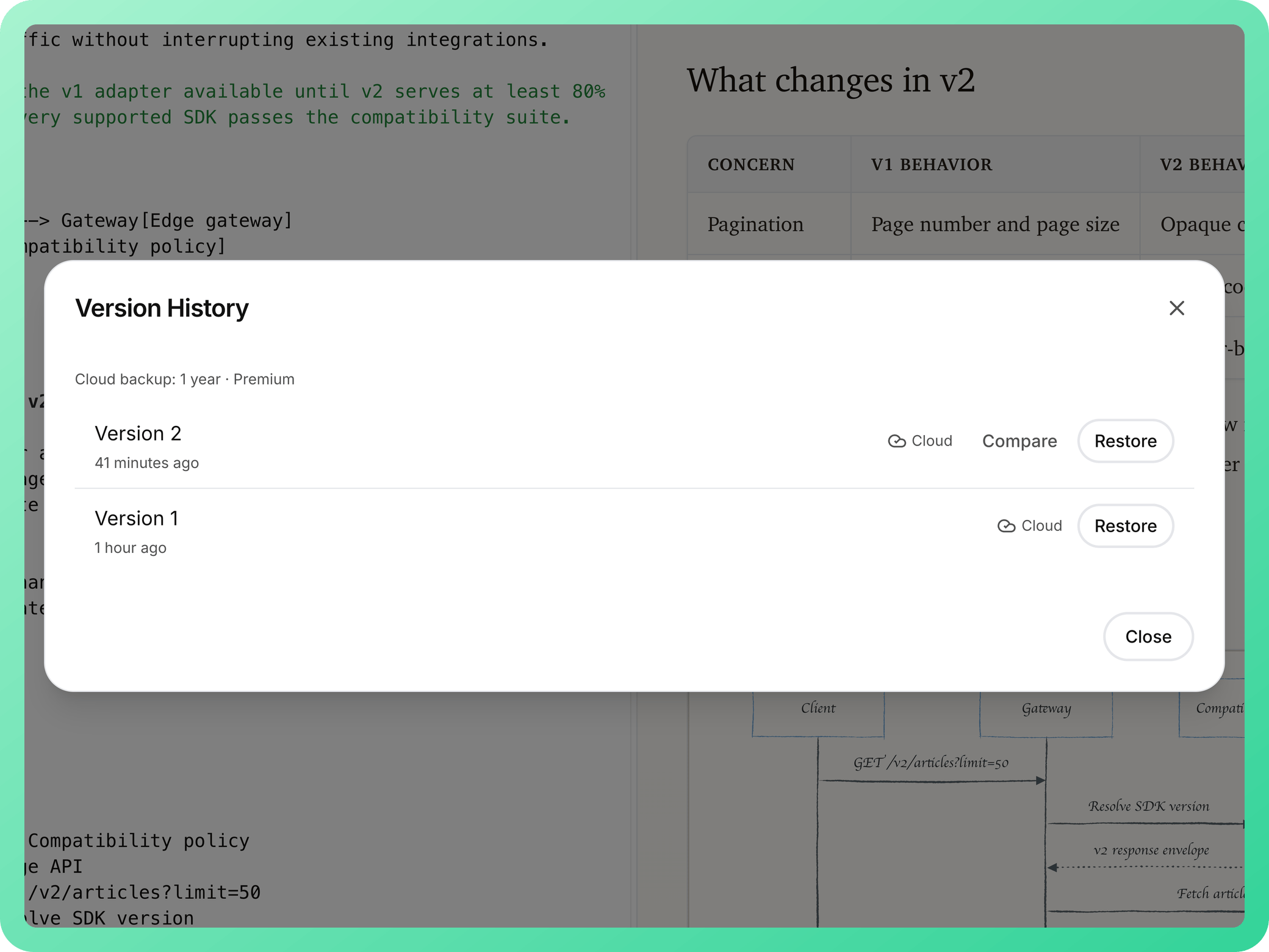 Compare and recover earlier synced drafts.