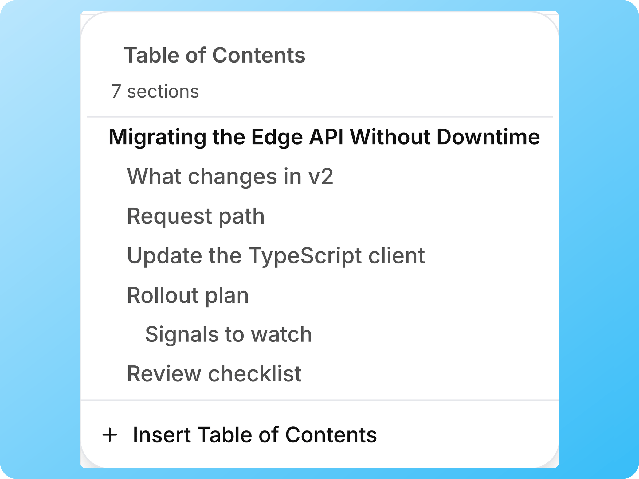 Navigate a technical guide using headings from its Markdown.