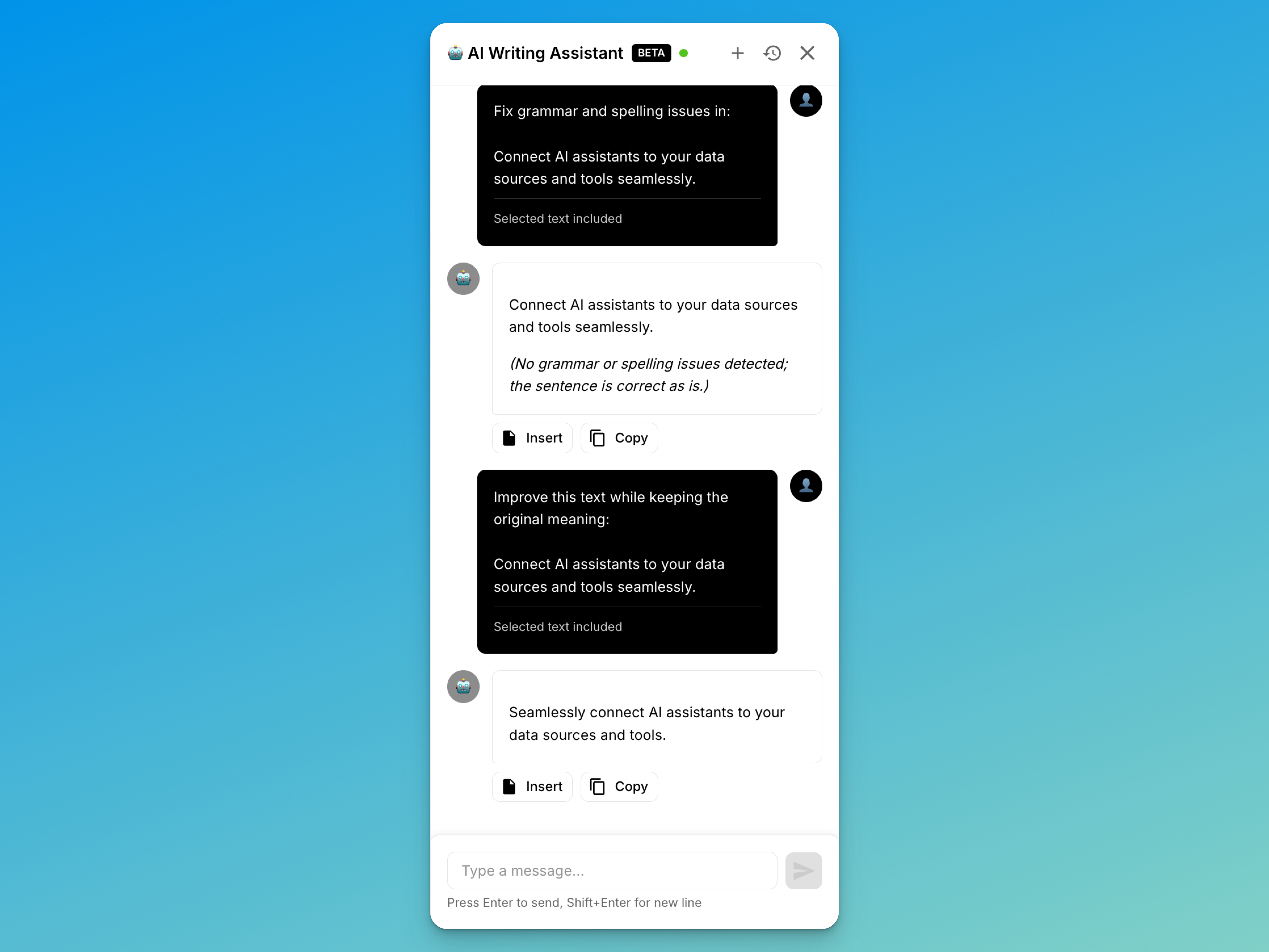 AI Assistant with contextual suggestions