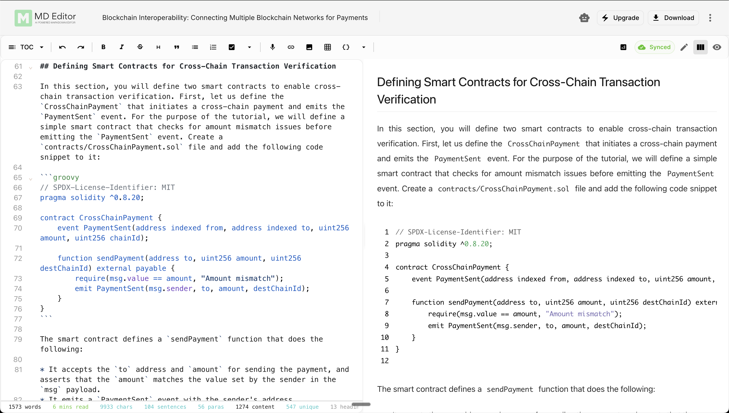 MD Editor - Split view with live preview